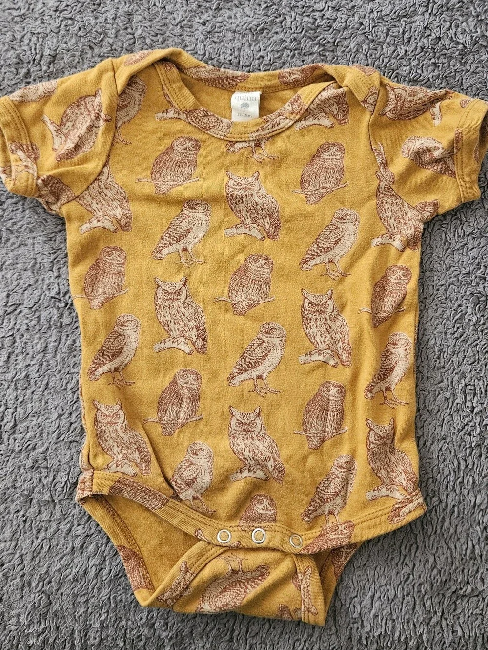 Kate Quinn Organic Cotton Mustard Owl Print Baby One-Piece